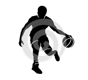 Basketball Dribbling Sports Player Isolated Black Silhouette Athlete Icon Illustration