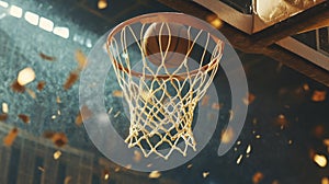 A Basketball Drops Through the Hoop for a Perfect Score. This Dynamic Image Captures the Excitement and Precision of Basketball