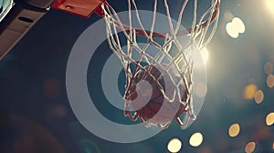 Basketball dunk in slow motion close-up. Generative AI Illustration.
