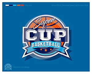 Basketball emblem. Ball in the circle with ribbon and stars. Identity and app icon. Emblem for sport tournament.