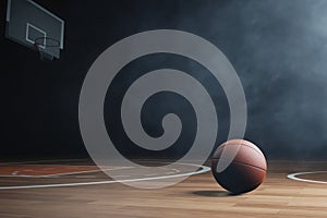 Basketball on empty court 3d illustrations