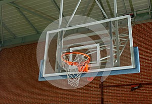 Basketball equipment on an indoor court