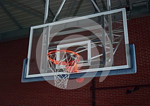 Basketball equipment on an indoor court