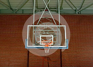 Basketball equipment on an indoor court