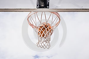 Basketball Falling Down Inside the Net