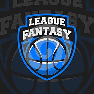 Basketball Fantasy league logo template isolated on black background.