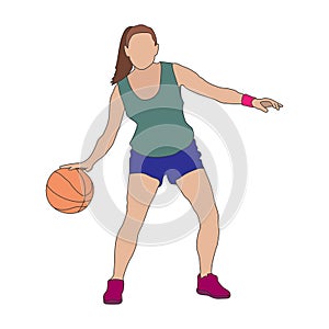 Basketball. Female basketball player with a ball, colored silhouette