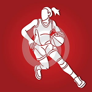 Basketball Female Player Action Cartoon Sport