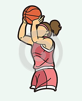 Basketball Female Player Action Cartoon Sport Graphic Vector