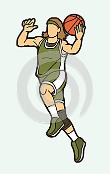 Basketball Female Player Action Cartoon Sport Graphic Vector