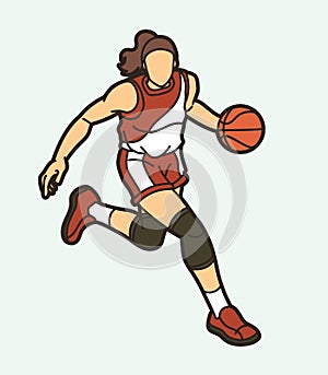 Basketball Female Player Action Cartoon Sport Graphic Vector
