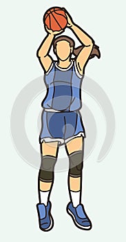 Basketball Female Player Action Cartoon Sport Graphic Vector