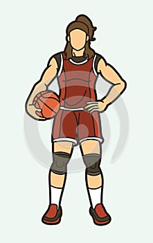 Basketball Female Player Action Cartoon Sport Graphic Vector