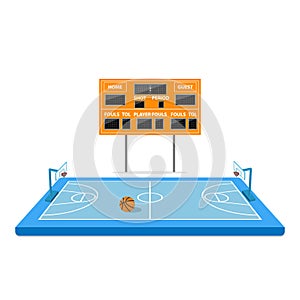 Basketball field with empty scoreboard