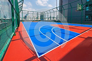 Basketball field on high-rise buildings in the city