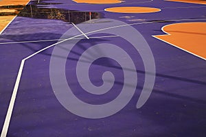 basketball field, orange-purple coating, synthetic surface arkings o field, markings, background, sports, excitement, training