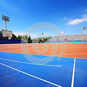 Basketball on the Field of the Stadium