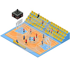 Basketball Field and Tribune 3d Isometric View. Vector