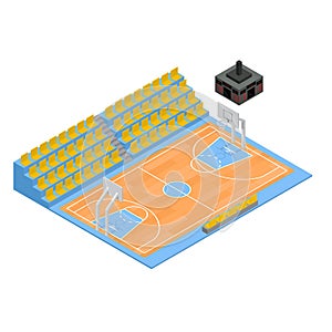 Basketball Field and Tribune 3d Isometric View. Vector