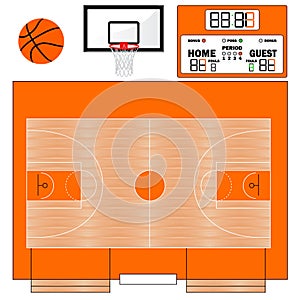 Basketball field vector illustration. Infographics for web pages, sports broadcasts, strategies backgrounds.