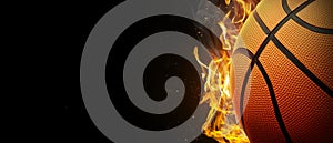 Basketball on fire on black background