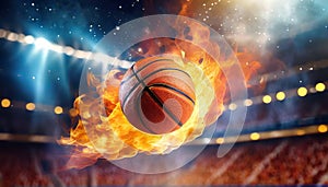 A basketball on fire flying through the air