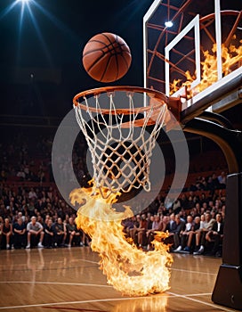 Basketball on Fire Scoring Shot