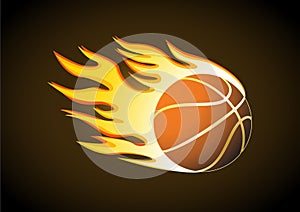 Basketball in flight on fire. Vector drawing, eps.