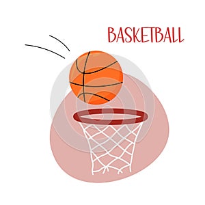 Basketball game. Sports basket and orange ball isolated. Vector flat illustration of basketball equipment on white background