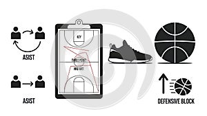 Basketball Game Strategy and Elements Vector Icons Set