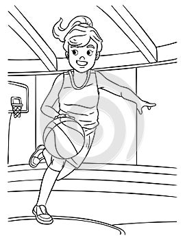 Basketball Girl Dribbling Coloring Page for Kids