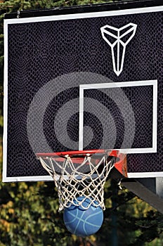 Basketball going through the hoop