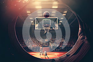 The basketball is going into the hoop to score before the game time is over in the basketball court. Sport and Athlete concept.