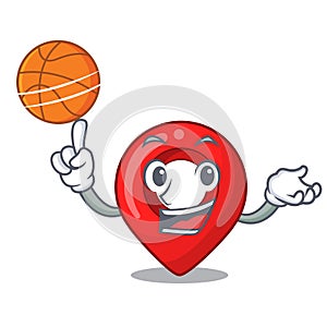 With basketball GPS navigation pin on character cartoon