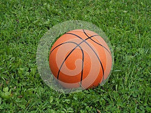 Basketball on grass. Sports activities and pastime