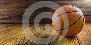 Basketball on hardwood floor