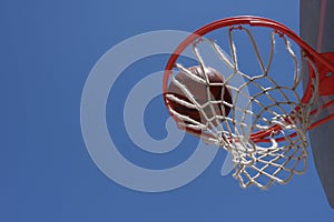 Basketball in the hoop