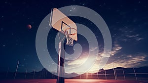Basketball Hoop Against Cosmic Night Sky. Generative ai