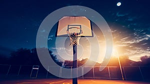 Basketball Hoop Against Cosmic Night Sky. Generative ai