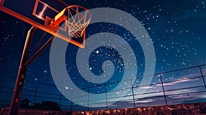 Basketball Hoop Against Cosmic Night Sky. Generative ai