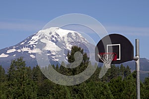 Basketball Hoop Backboard Mountain Background Mt Adams Cascade R