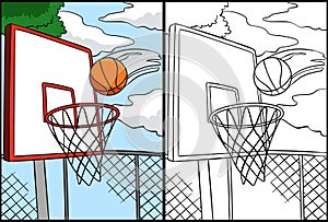 Basketball Hoop and Ball Coloring Illustration