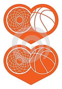 Basketball hoop and ball in heart