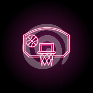 Basketball hoop with ball neon icon. Simple thin line, outline vector of education icons for ui and ux, website or mobile