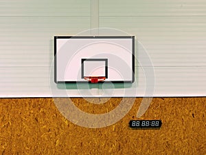 Basketball hoop in the high school gym. Sporting hall