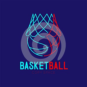 Basketball in hoop logo icon outline stroke set dash line design illustration