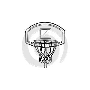 Basketball hoop and net hand drawn outline doodle icon.