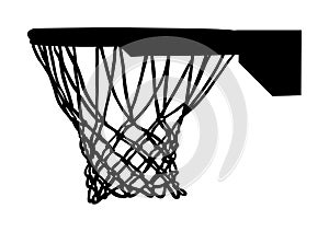Basketball hoop and net vector silhouette isolated on white background. Equipment for basket ball court. Play sport.