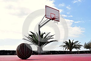 Basketball hoop, Playground, Basketball. Basketball hoop in front of the beach photo
