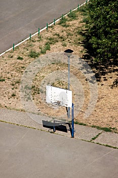 Basketball hoop in playground outdoor. Urban city scene